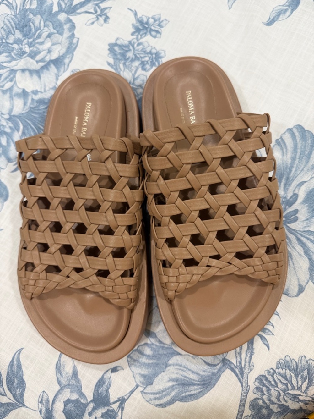 Paloma Barceló Woven Slide Sandals in Light Brown